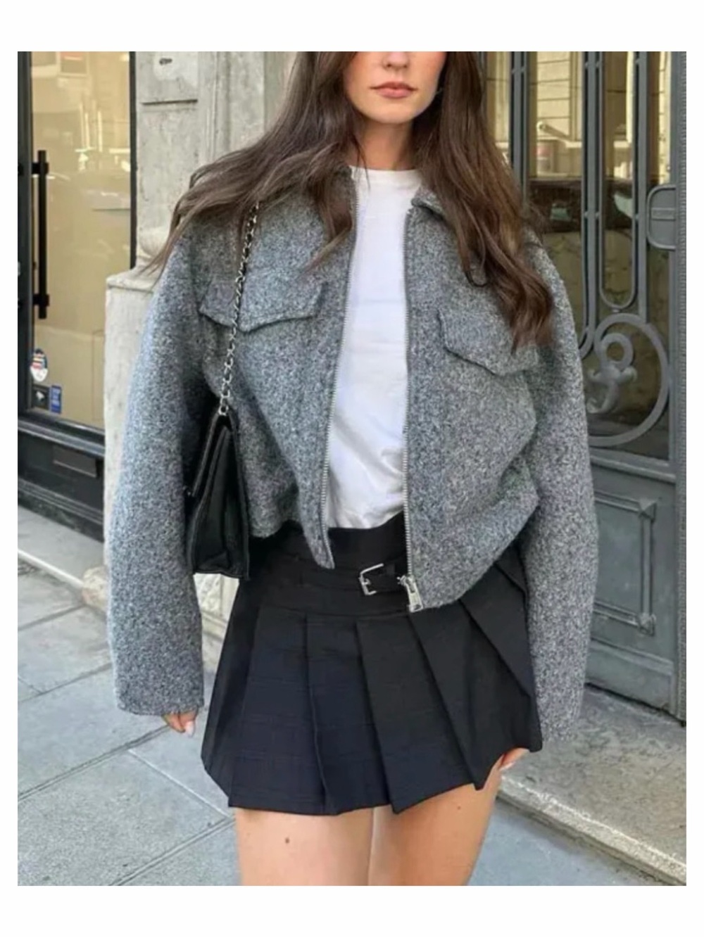 Planet Heart Cropped Relaxed Boucle Jacket Granite Gray Size Large